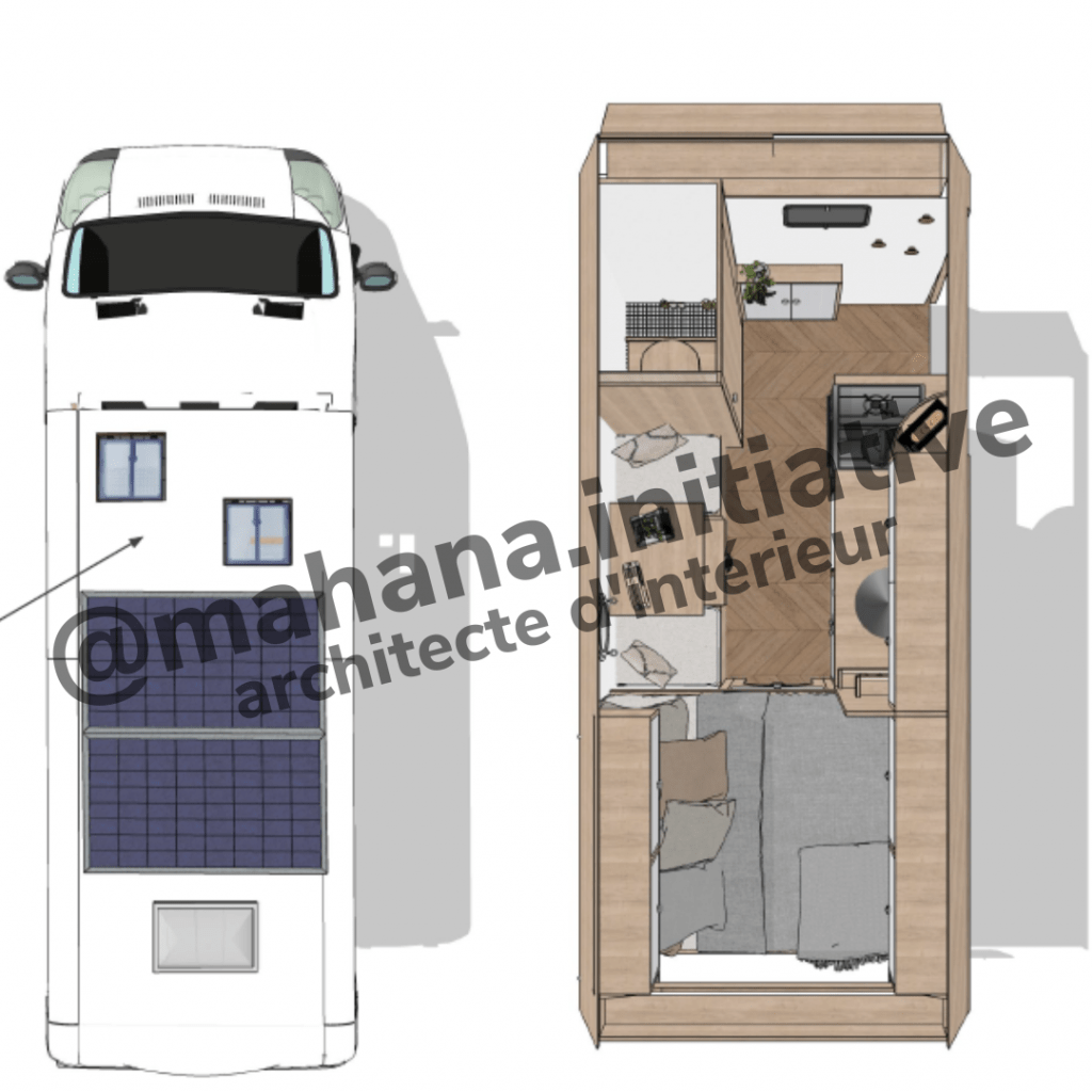 plan 3D volkswagen T5 aménagé