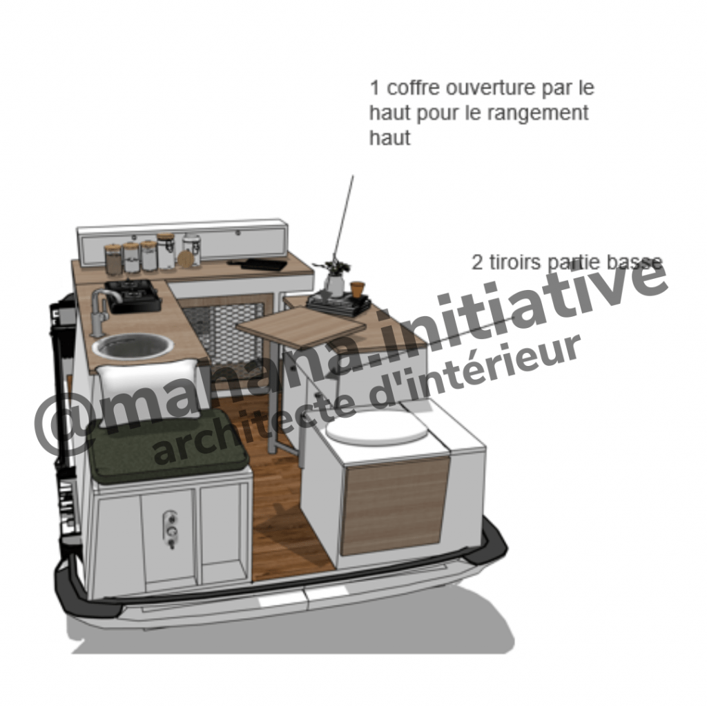 plan 3D volkswagen T5 aménagé