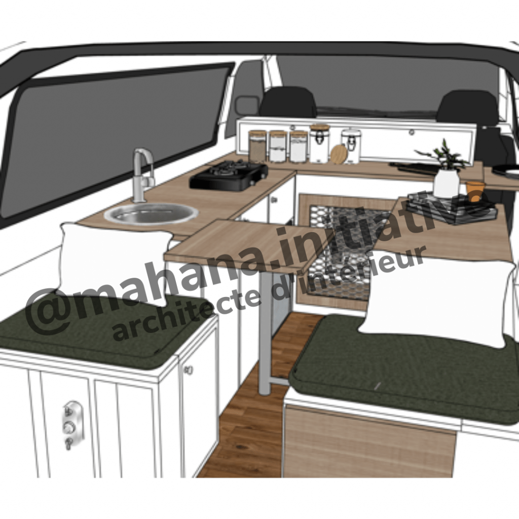 plan 3D volkswagen T5 aménagé