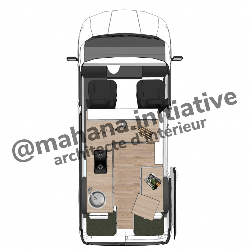 plan 3D volkswagen T5 aménagé